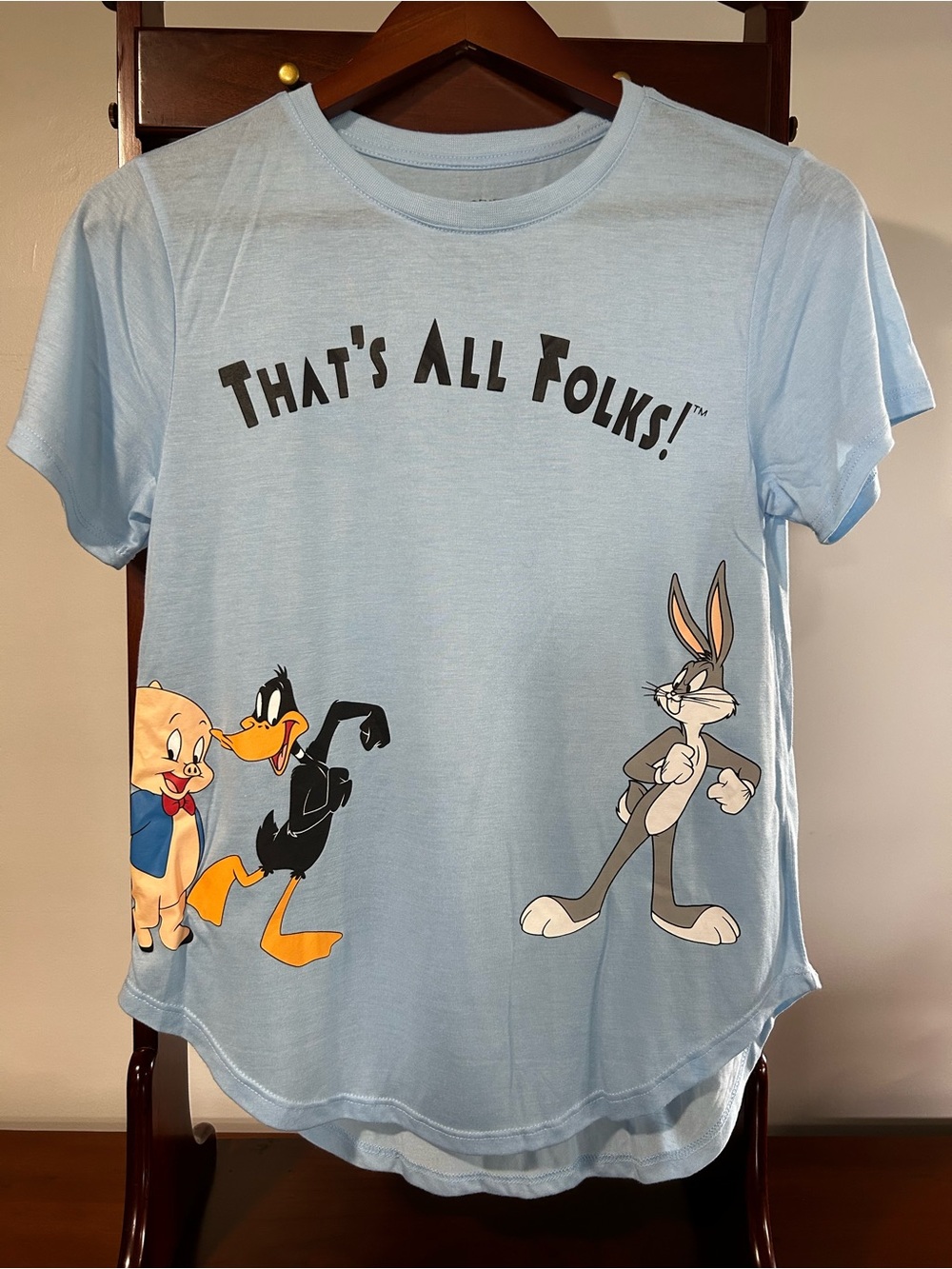 Looney Tunes Juniors M 7-9 Light Blue 'That's All Folks!' Graphic Tee-Shirt
